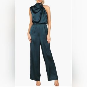 Petal & Pup One-Shoulder Satin Jumpsuit